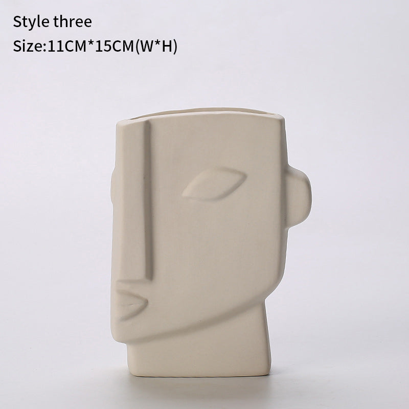 Vaso Ceramica Volto Umano – Stile Scandinavo per Fiori Secchi
