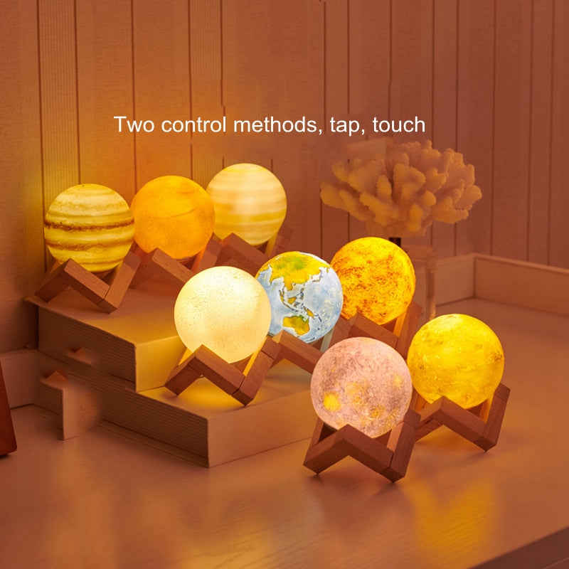 Lampada 8 Pianeti 3D Touch Ricaricabile – Sistema Solare in Miniatura