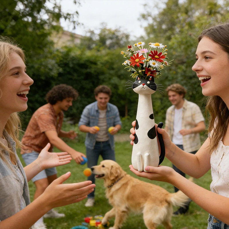 Vaso Gatto Creativo – Porta Fiori Secchi per Scrivania e Casa