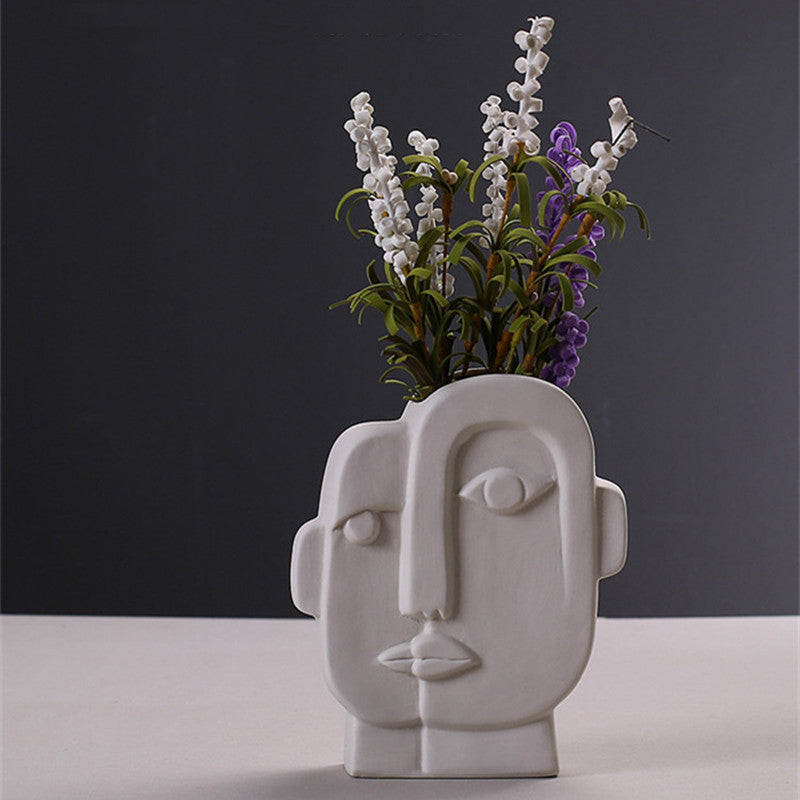 Vaso Ceramica Volto Umano – Stile Scandinavo per Fiori Secchi