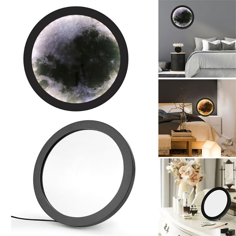 Specchio Luna LED con Cornice in Legno – Lampada Romantica per Camera