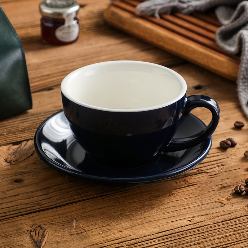Nordic Minimalist Ceramic Coffee Cup Set – 300ml White Rim Latte Art Mugs for Breakfast, Home & Office