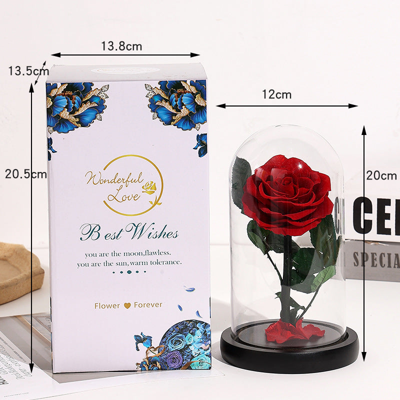 Rosa Eterna sotto Campana di Vetro con Base in Legno – Regalo Romantico