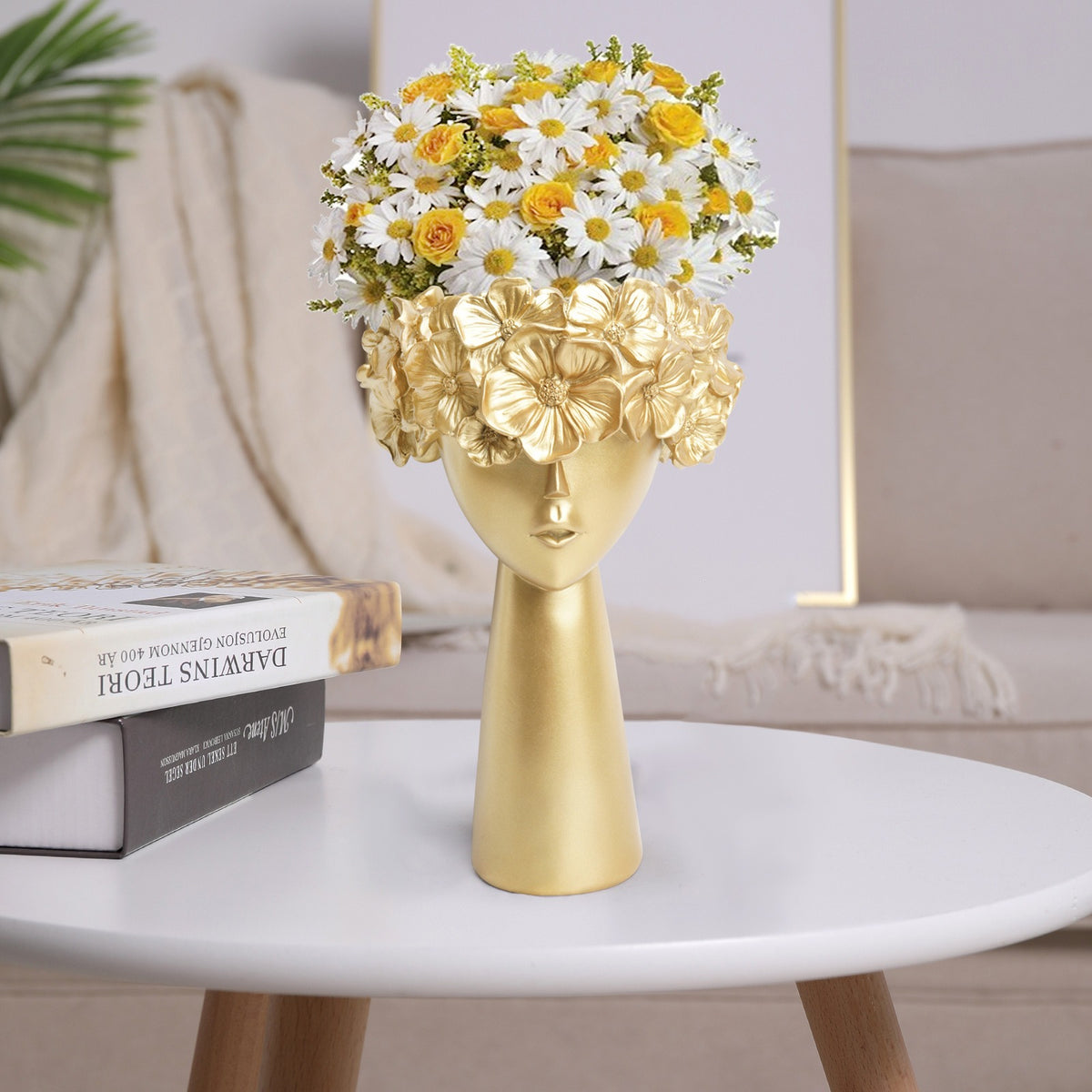Fioriera Dorata in Resina – Ornamento Minimalista per Casa