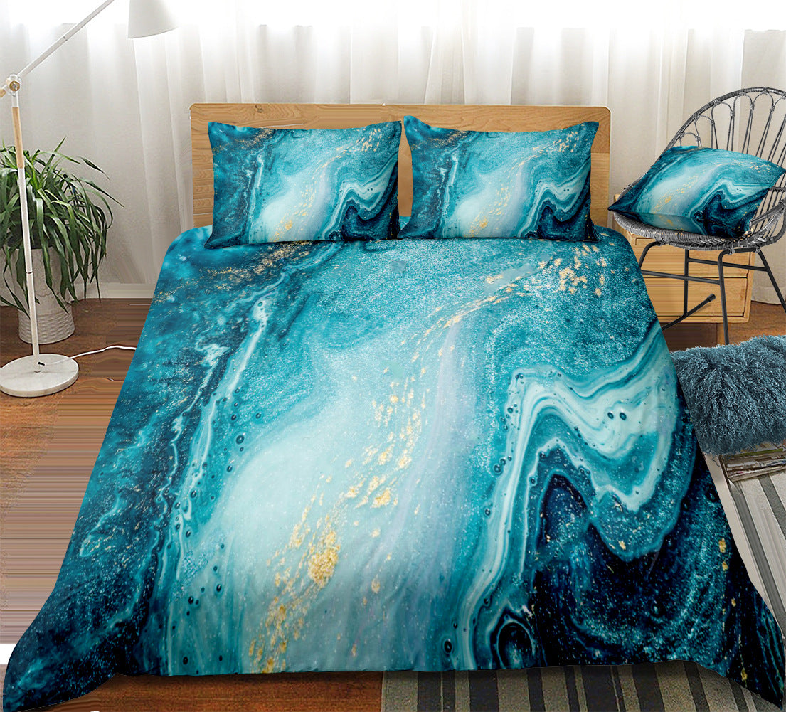 Copripiumino Effetto Marmo Bianco e Oro – Set Letto 3 Pezzi Luxury