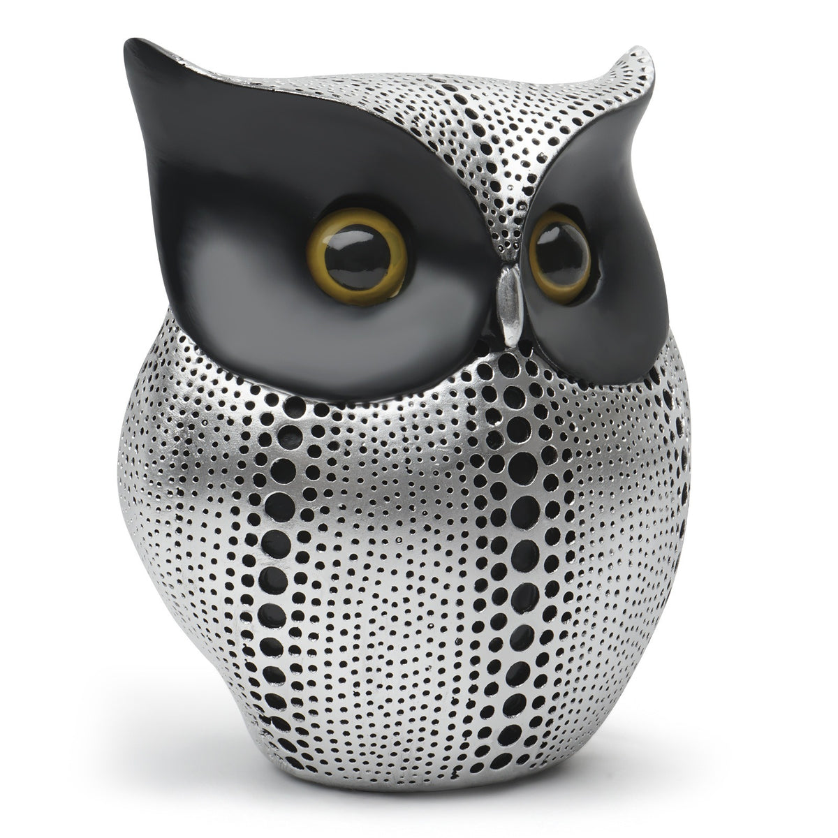 Gufo Decorativo in Resina Perforata – Scultura Minimalista Silver 15cm