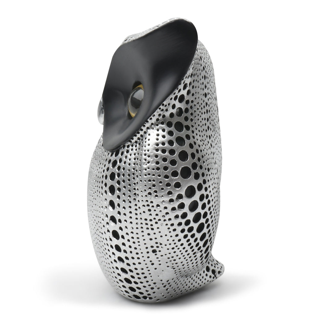 Gufo Decorativo in Resina Perforata – Scultura Minimalista Silver 15cm