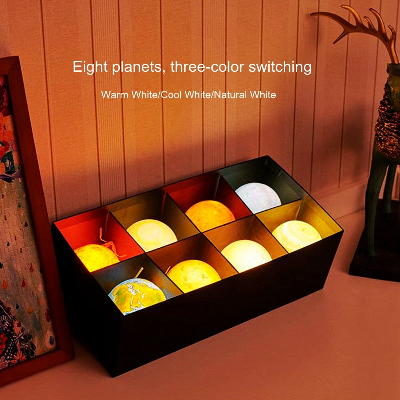 Lampada 8 Pianeti 3D Touch Ricaricabile – Sistema Solare in Miniatura