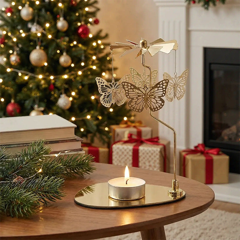 Carousel Candle Spinner Holder, Rotating Heat-Powered Candlestick with Tray