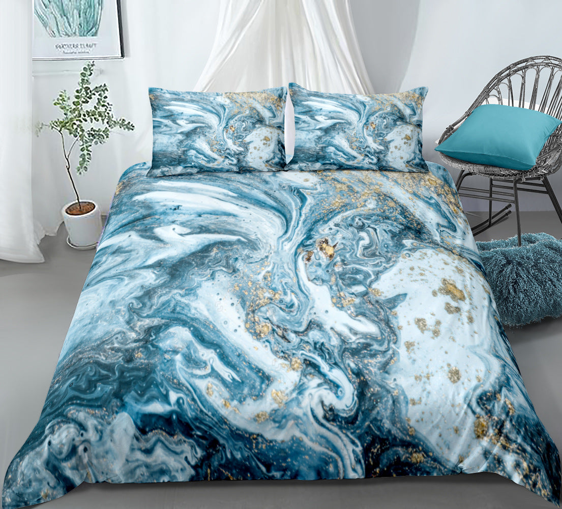Copripiumino Effetto Marmo Bianco e Oro – Set Letto 3 Pezzi Luxury