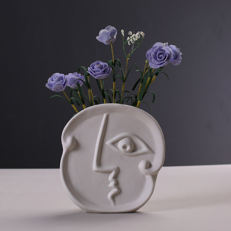 Vaso Ceramica Volto Umano – Stile Scandinavo per Fiori Secchi