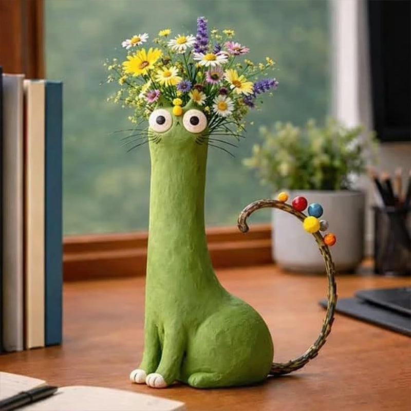 Vaso Gatto Creativo – Porta Fiori Secchi per Scrivania e Casa