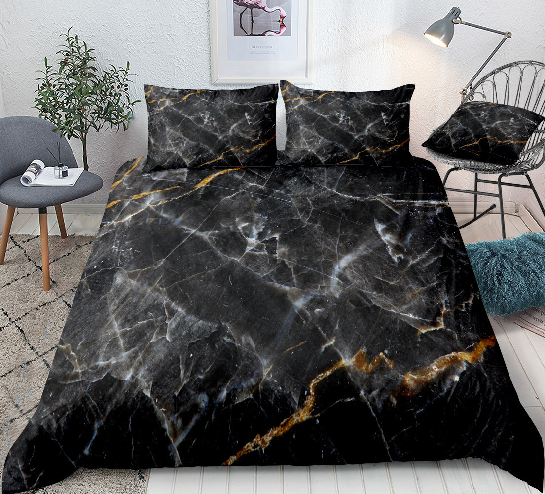 Copripiumino Effetto Marmo Bianco e Oro – Set Letto 3 Pezzi Luxury