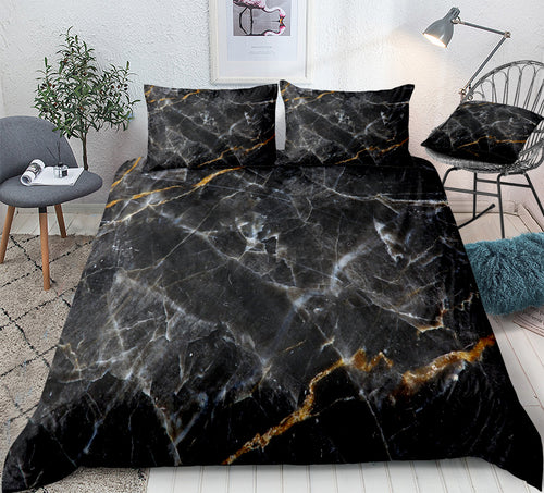 Copripiumino Effetto Marmo Bianco e Oro – Set Letto 3 Pezzi Luxury