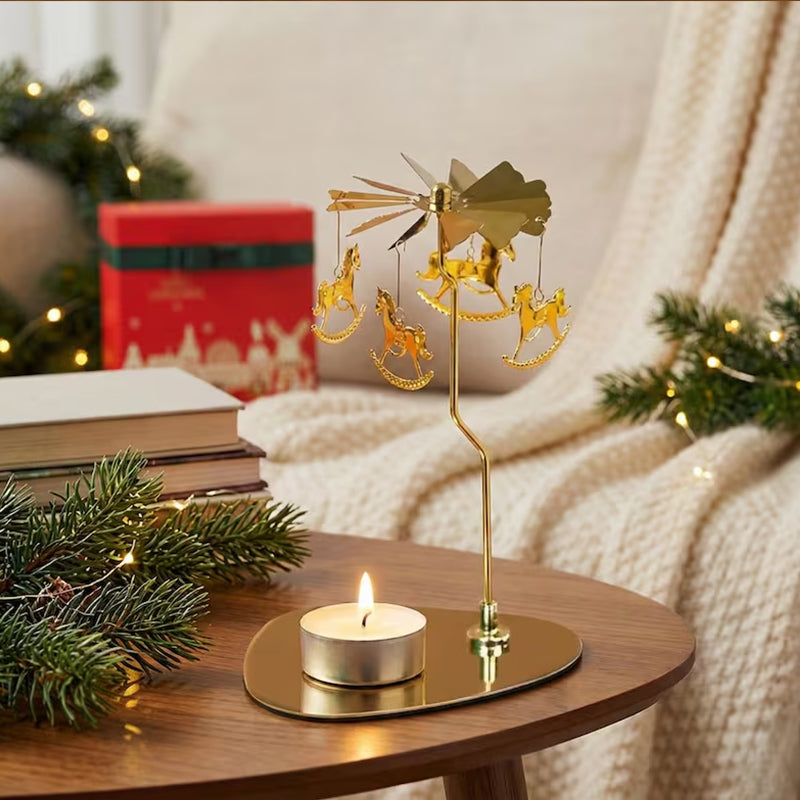 Carousel Candle Spinner Holder, Rotating Heat-Powered Candlestick with Tray