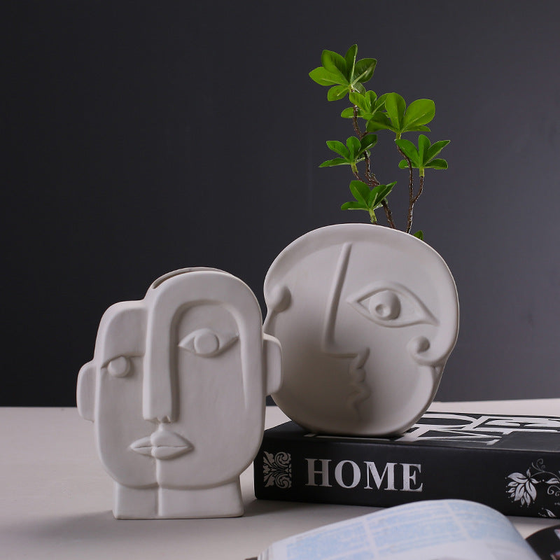 Vaso Ceramica Volto Umano – Stile Scandinavo per Fiori Secchi