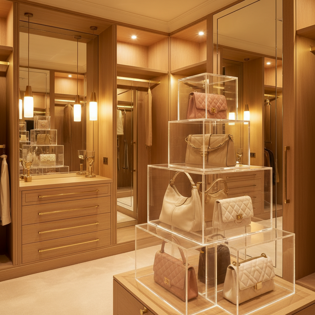 Organizer trasparente per borse – closet dorato